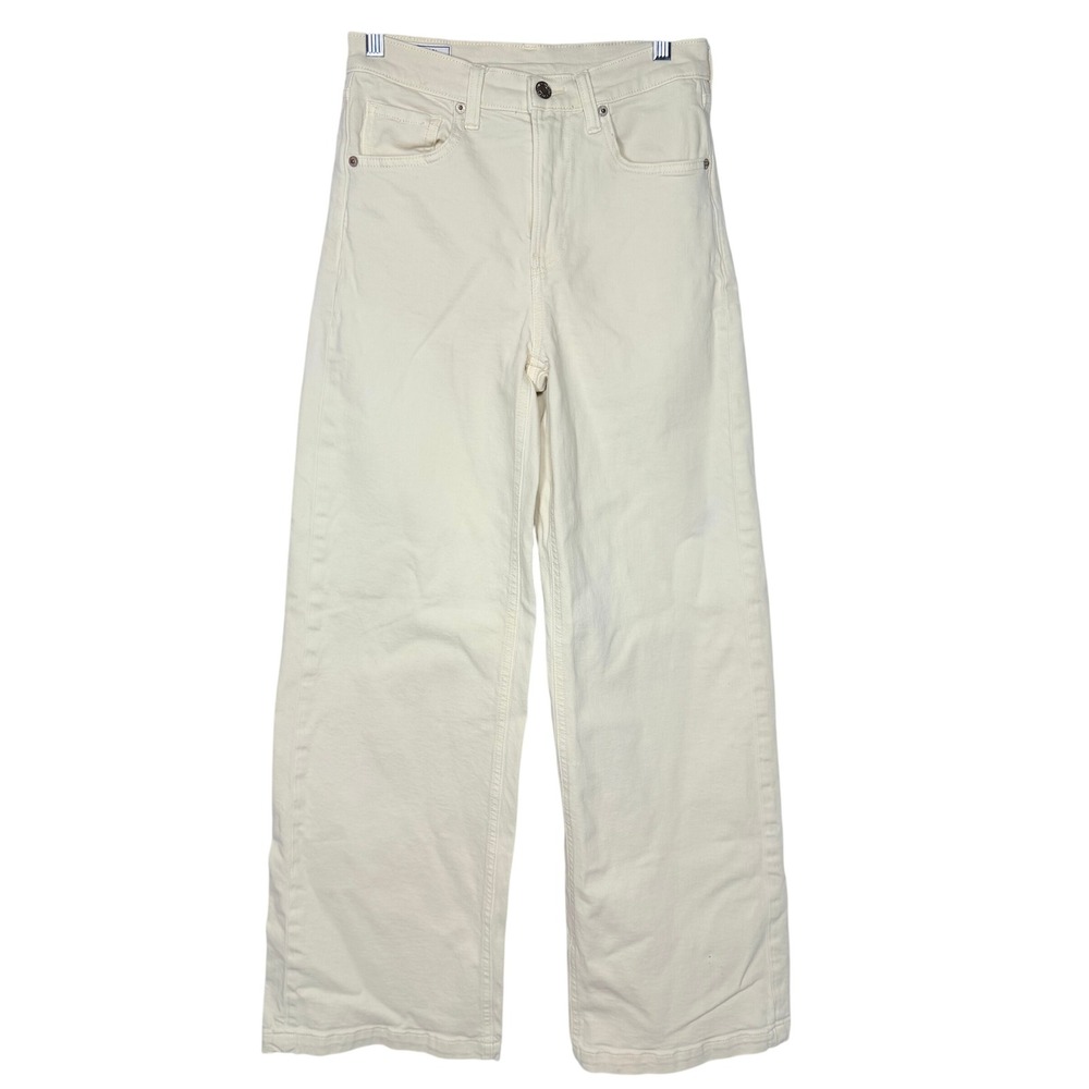 Gap Women Stride High Rise Jeans 26/2L Long Beach Pebble Off White Wide Leg